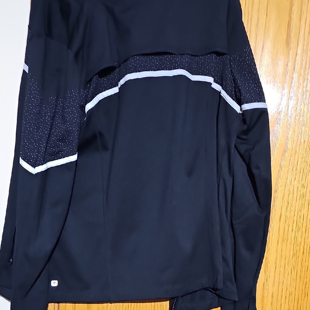 Fabletics Black Jacket with White Accents,hood zipped in collar